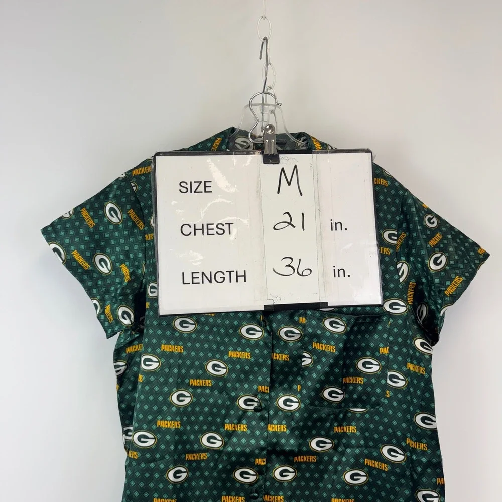 NFL Green Bay‎ Packers Womens M Satin Nightshirt Button Front Sleep Shirt NWT